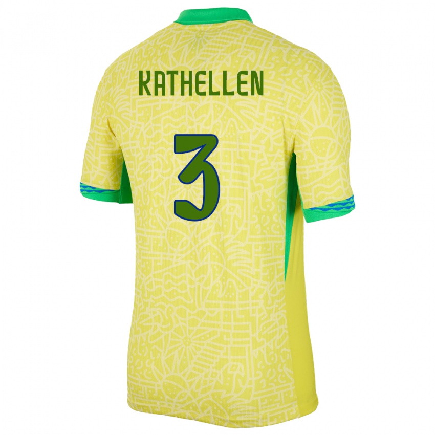 Kinder Brasilien Kathellen #3 Gelb Heimtrikot Trikot 24-26 T-Shirt Österreich