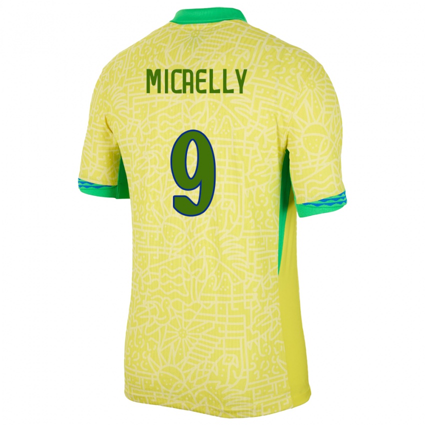 Kinder Brasilien Micaelly #9 Gelb Heimtrikot Trikot 24-26 T-Shirt Österreich