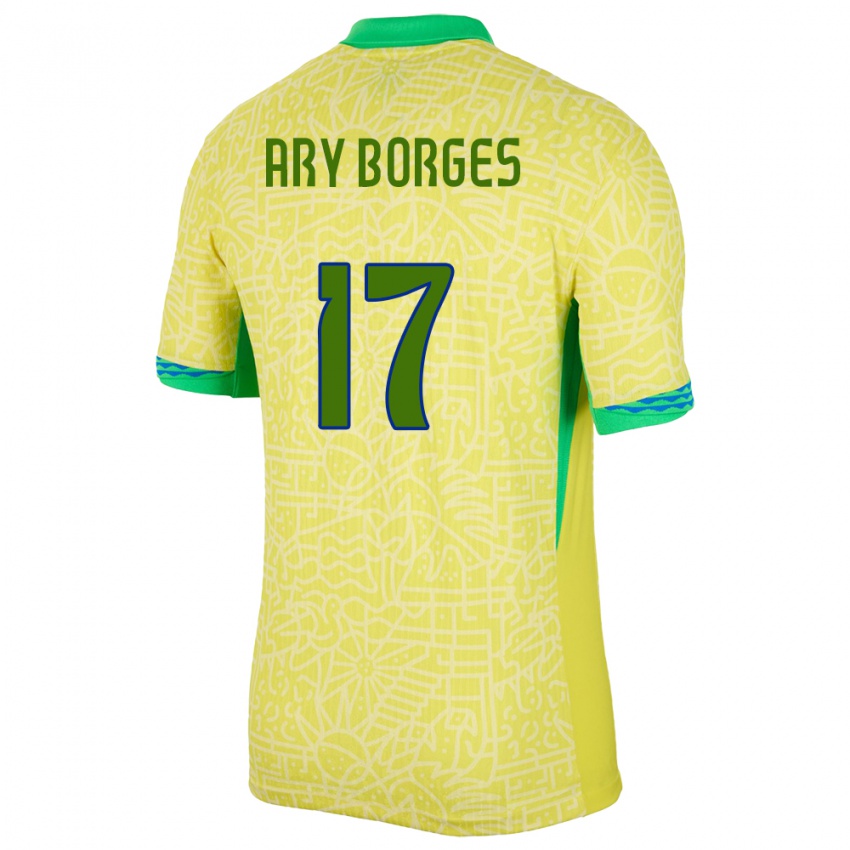 Kinder Brasilien Ary Borges #17 Gelb Heimtrikot Trikot 24-26 T-Shirt Österreich