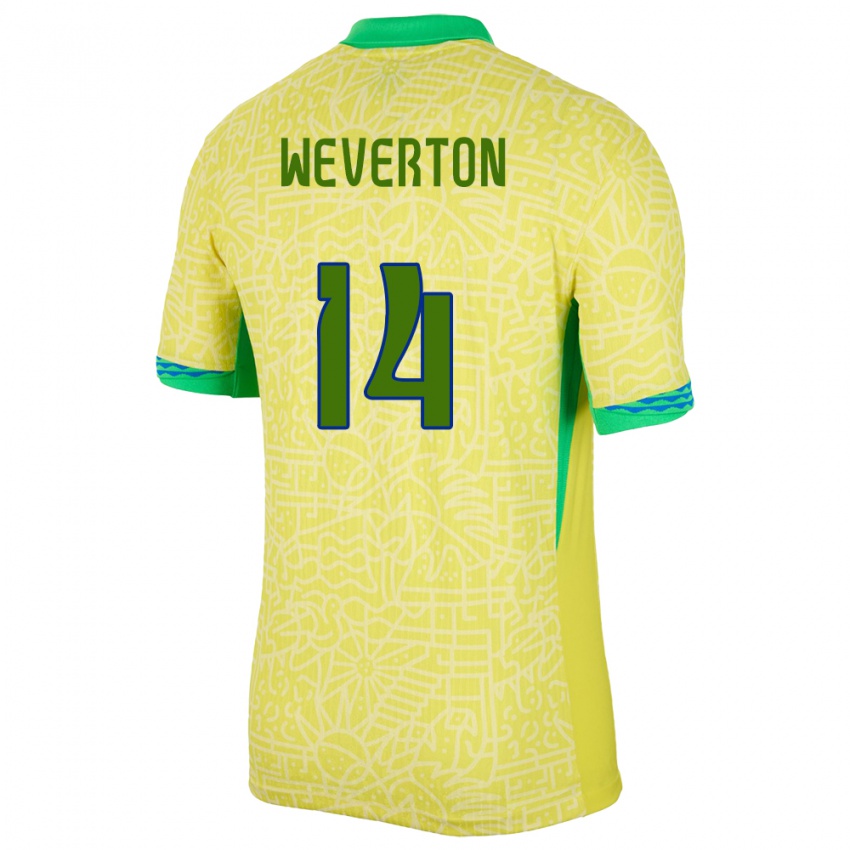 Kinder Brasilien Weverton #14 Gelb Heimtrikot Trikot 24-26 T-Shirt Österreich