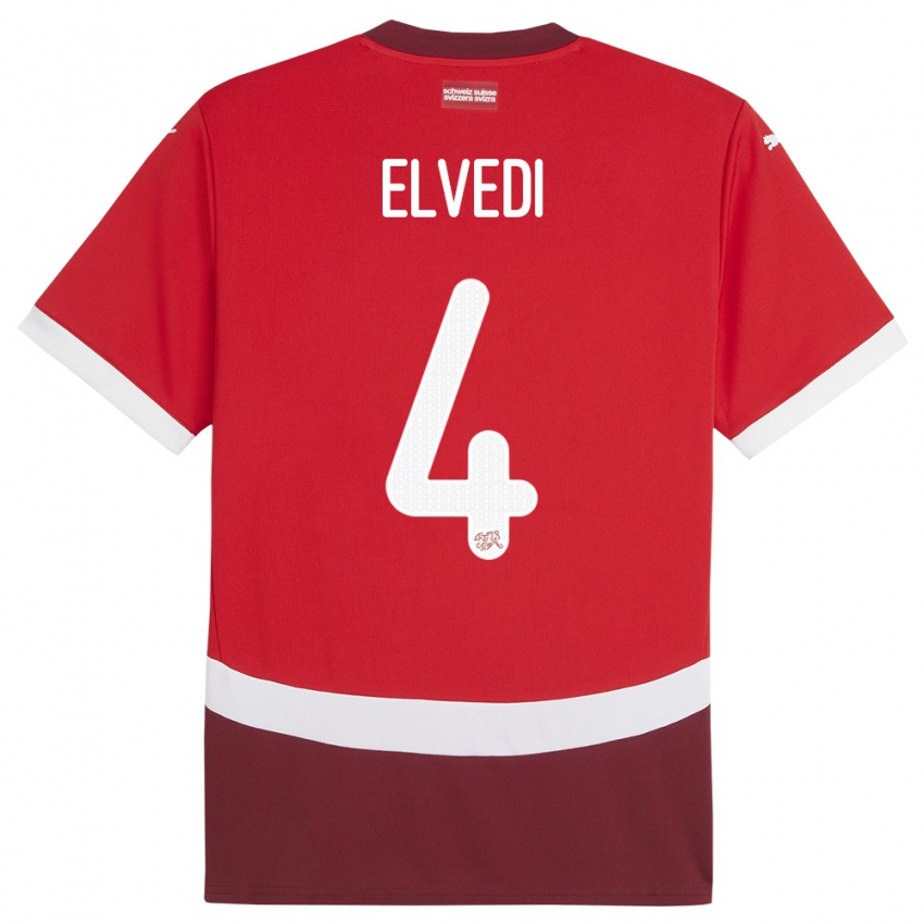 Kinder Schweiz Nico Elvedi #4 Rot Heimtrikot Trikot 24-26 T-Shirt Österreich