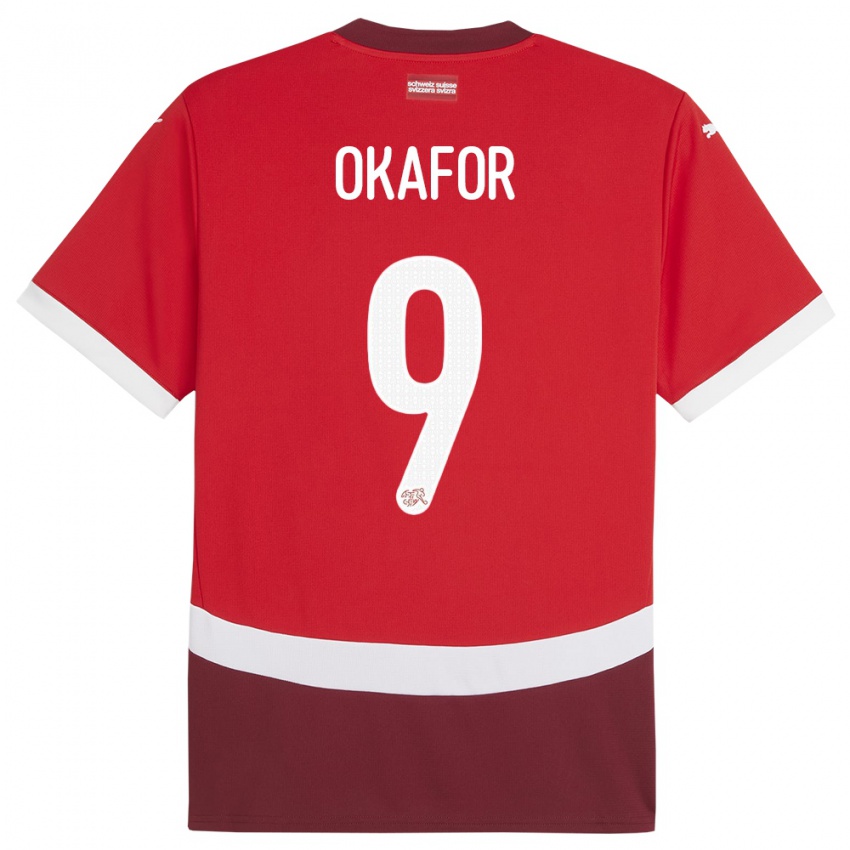Kinder Schweiz Noah Okafor #9 Rot Heimtrikot Trikot 24-26 T-Shirt Österreich