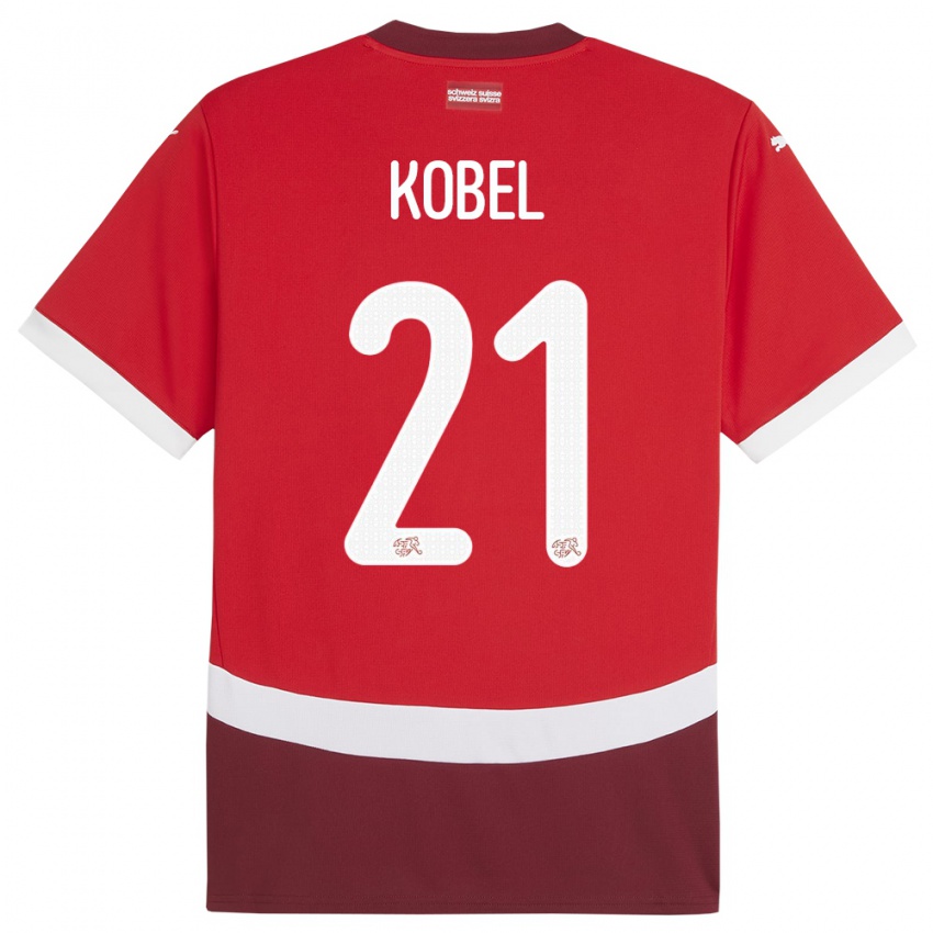 Kinder Schweiz Gregor Kobel #21 Rot Heimtrikot Trikot 24-26 T-Shirt Österreich