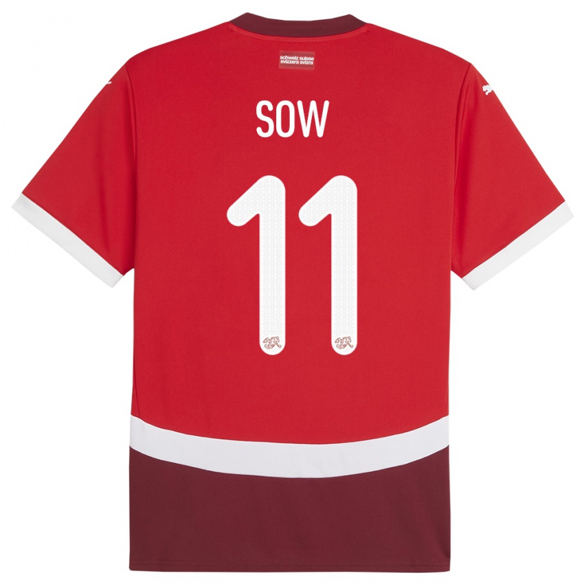 Kinder Schweiz Coumba Sow #11 Rot Heimtrikot Trikot 24-26 T-Shirt Österreich