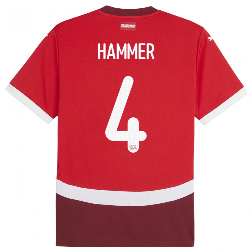 Kinder Schweiz Pascal Hammer #4 Rot Heimtrikot Trikot 24-26 T-Shirt Österreich