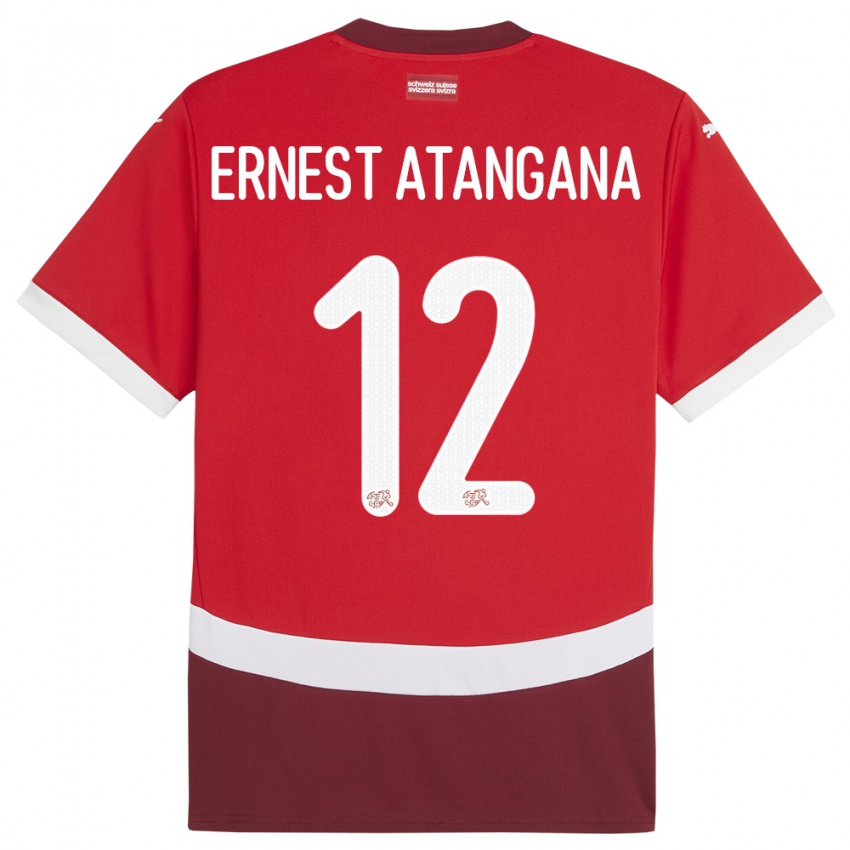 Kinder Schweiz Brian Ernest Atangana #12 Rot Heimtrikot Trikot 24-26 T-Shirt Österreich