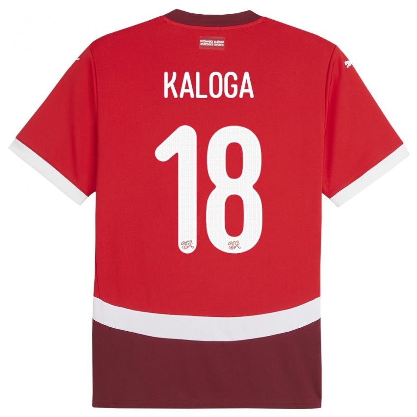 Kinder Schweiz Issa Kaloga #18 Rot Heimtrikot Trikot 24-26 T-Shirt Österreich