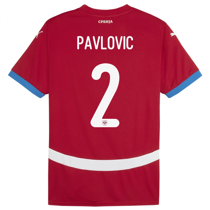 Kinder Serbien Strahinja Pavlovic #2 Rot Heimtrikot Trikot 24-26 T-Shirt Österreich