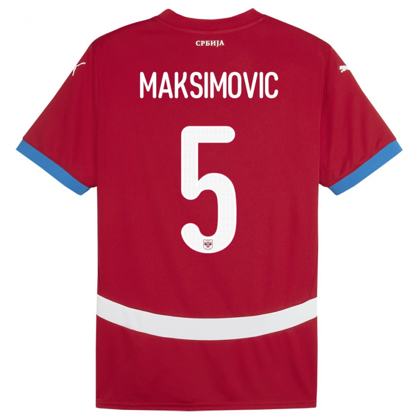 Kinder Serbien Nemanja Maksimovic #5 Rot Heimtrikot Trikot 24-26 T-Shirt Österreich