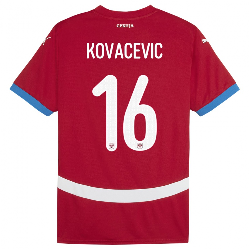 Kinder Serbien Bojan Kovacevic #16 Rot Heimtrikot Trikot 24-26 T-Shirt Österreich