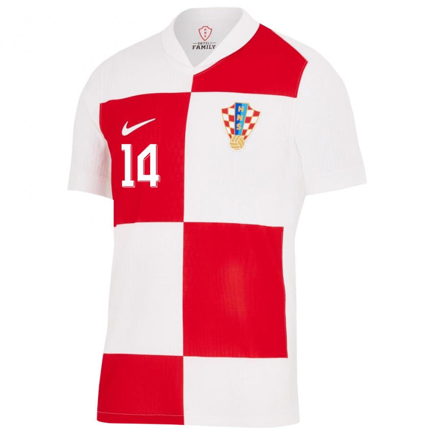 Kinder Kroatien Mario Vuskovic #14 Weiß Rot Heimtrikot Trikot 24-26 T-Shirt Österreich