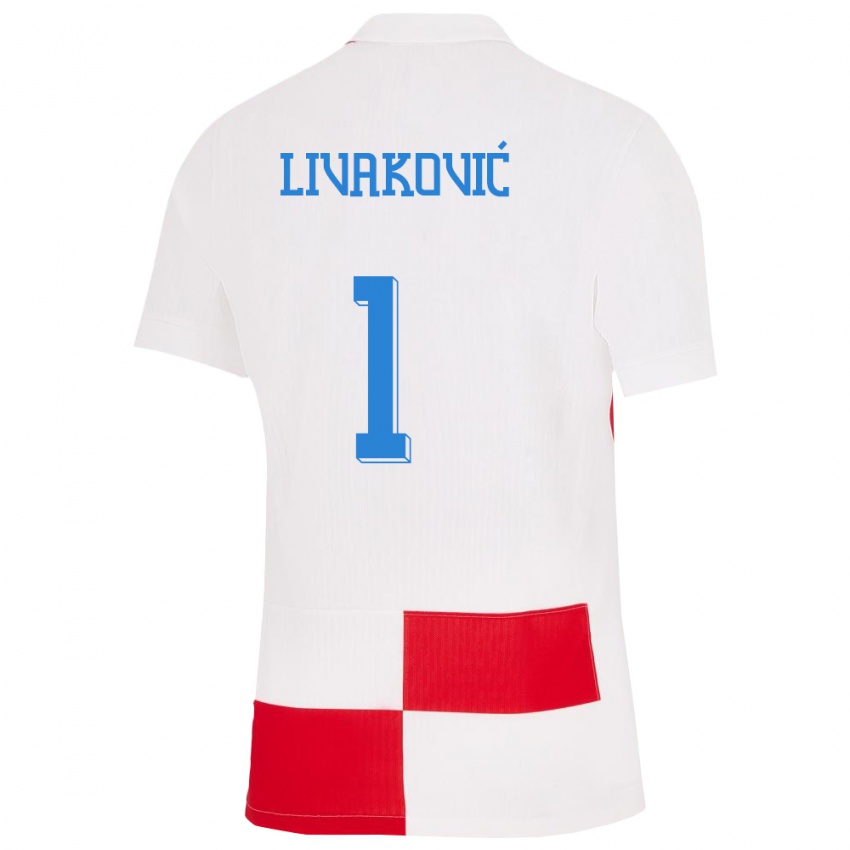 Kinder Kroatien Dominik Livakovic #1 Weiß Rot Heimtrikot Trikot 24-26 T-Shirt Österreich