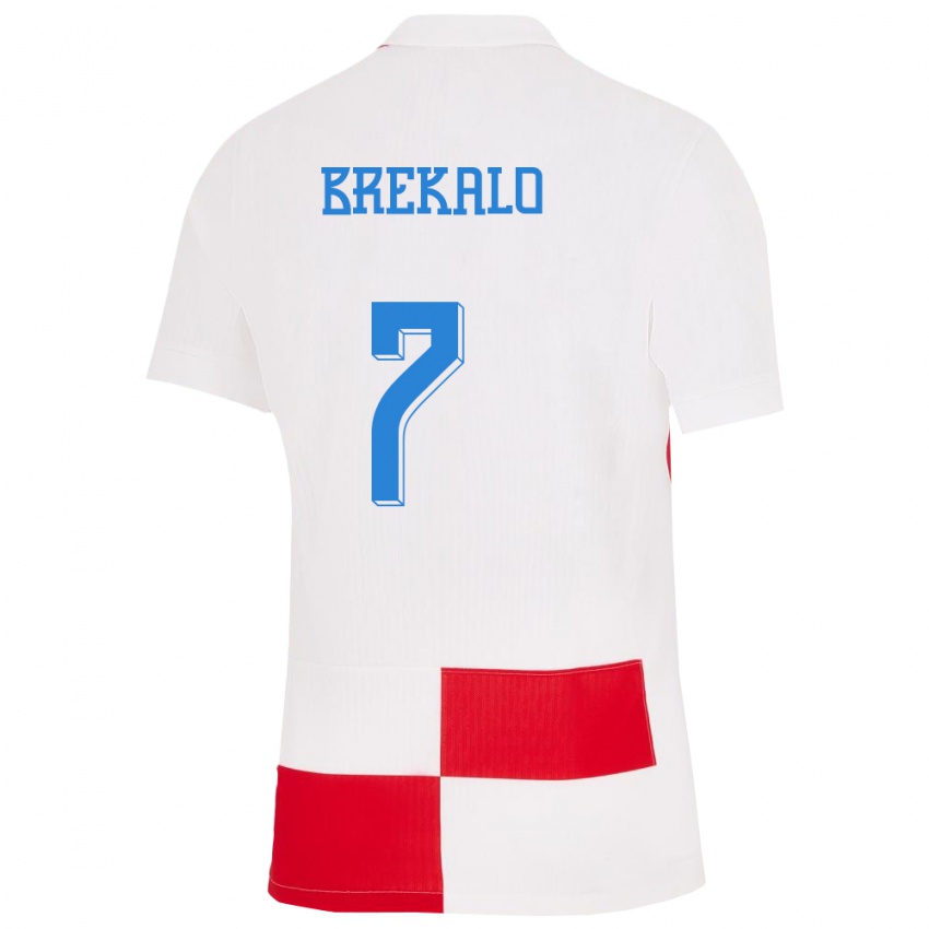 Kinder Kroatien Josip Brekalo #7 Weiß Rot Heimtrikot Trikot 24-26 T-Shirt Österreich