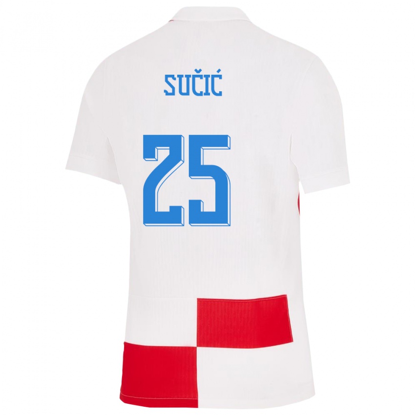 Kinder Kroatien Luka Sucic #25 Weiß Rot Heimtrikot Trikot 24-26 T-Shirt Österreich