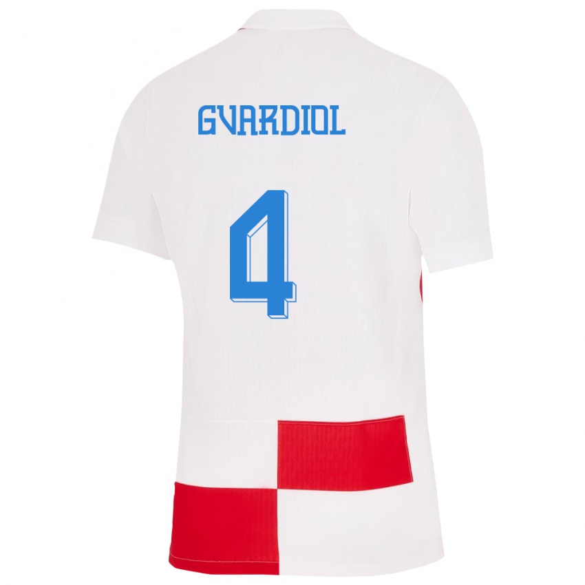 Kinder Kroatien Josko Gvardiol #4 Weiß Rot Heimtrikot Trikot 24-26 T-Shirt Österreich