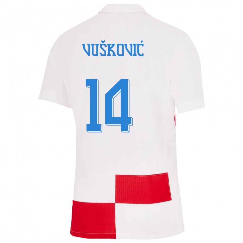 Kinder Kroatien Mario Vuskovic #14 Weiß Rot Heimtrikot Trikot 24-26 T-Shirt Österreich