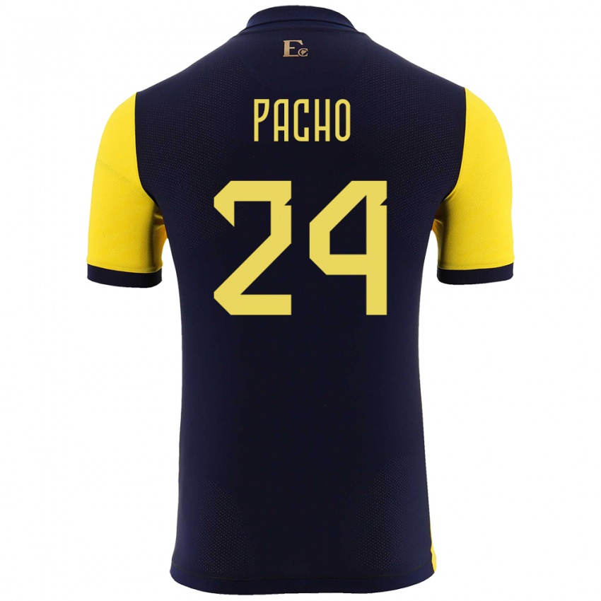 Kinder Ecuador William Pacho #24 Gelb Heimtrikot Trikot 24-26 T-Shirt Österreich