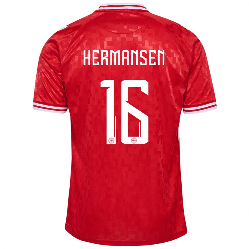 Kinder Dänemark Mads Hermansen #16 Rot Heimtrikot Trikot 24-26 T-Shirt Österreich