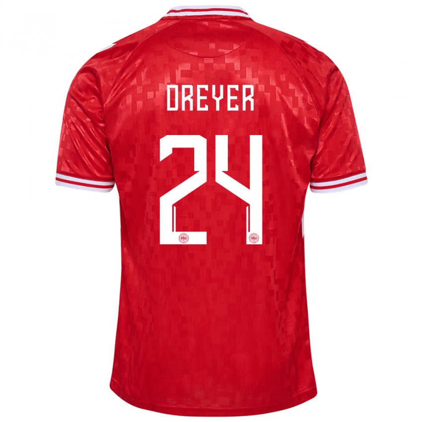 Kinder Dänemark Anders Dreyer #24 Rot Heimtrikot Trikot 24-26 T-Shirt Österreich