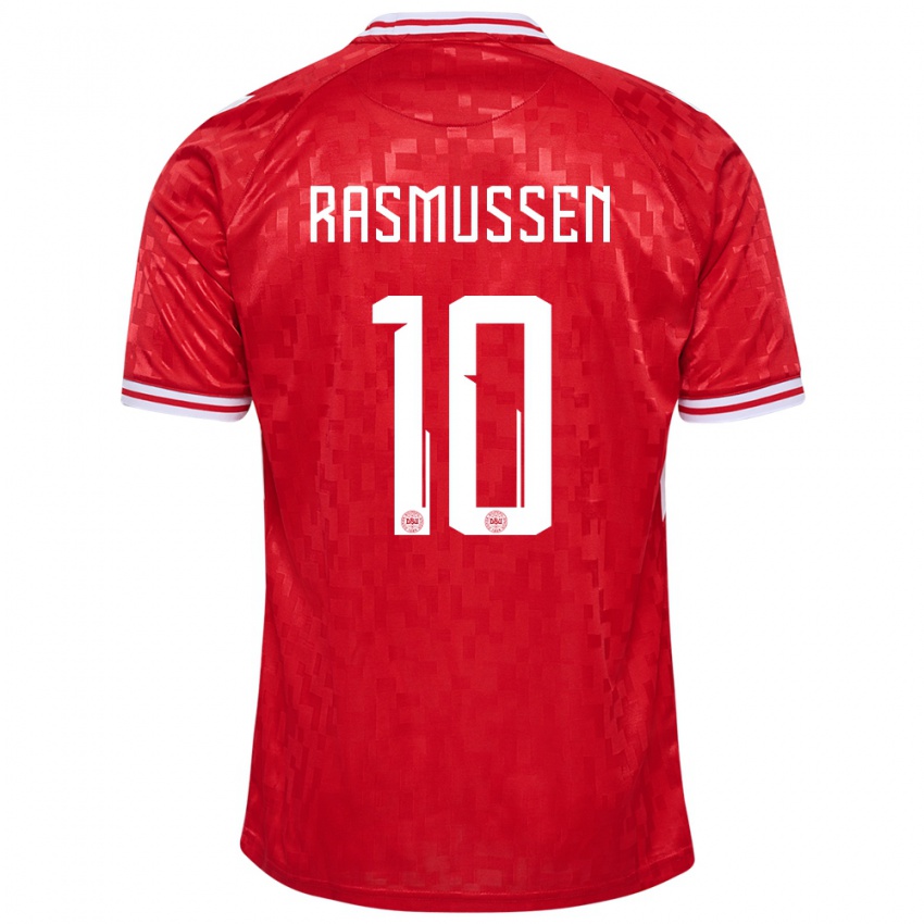 Kinder Dänemark Christian Rasmussen #10 Rot Heimtrikot Trikot 24-26 T-Shirt Österreich