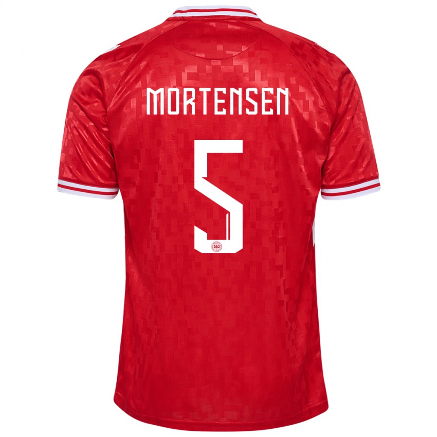 Kinder Dänemark Gustav Mortensen #5 Rot Heimtrikot Trikot 24-26 T-Shirt Österreich