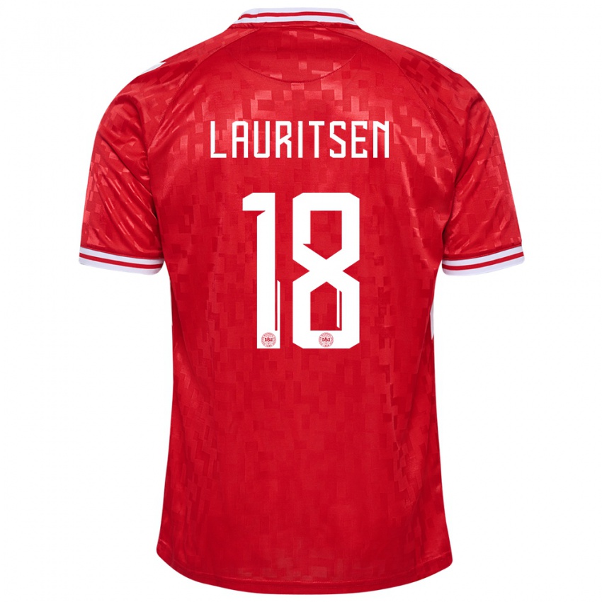 Kinder Dänemark Tobias Lauritsen #18 Rot Heimtrikot Trikot 24-26 T-Shirt Österreich