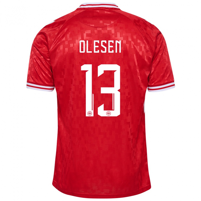 Kinder Dänemark Karoline Olesen #13 Rot Heimtrikot Trikot 24-26 T-Shirt Österreich