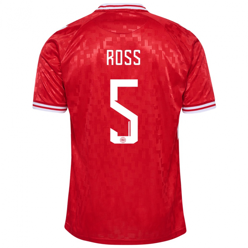 Kinder Dänemark Mathias Ross #5 Rot Heimtrikot Trikot 24-26 T-Shirt Österreich