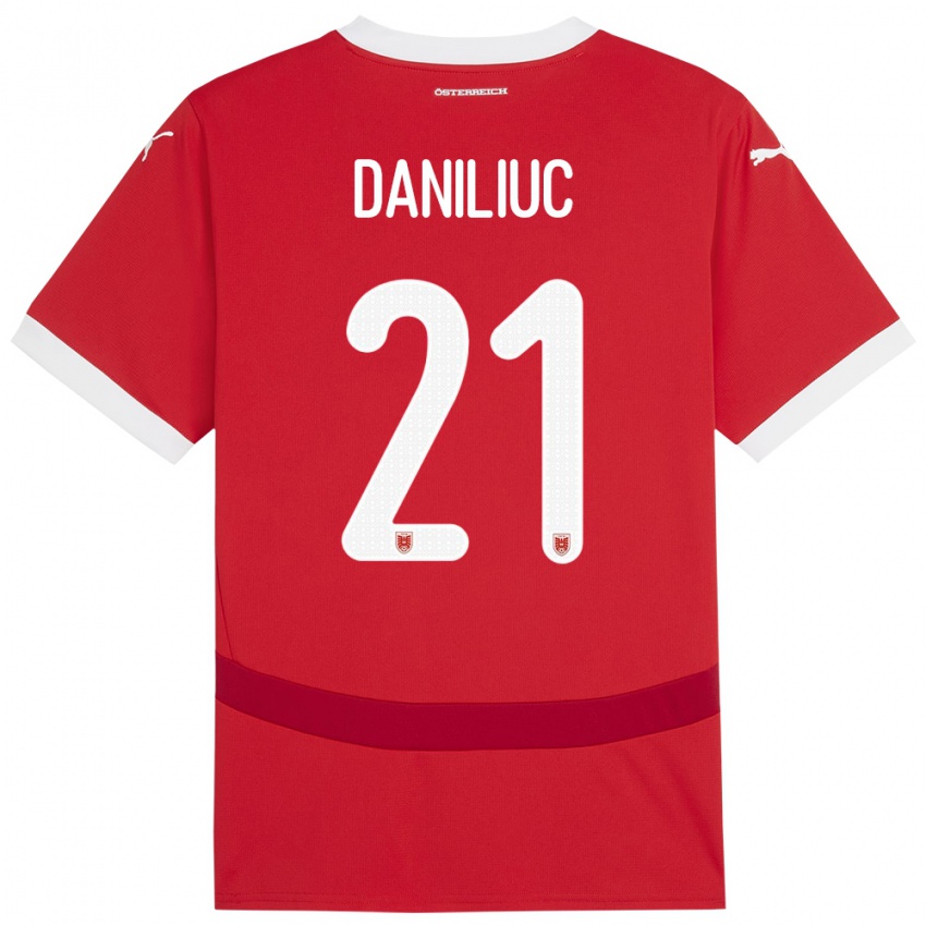 Kinder Österreich Flavius Daniliuc #21 Rot Heimtrikot Trikot 24-26 T-Shirt Österreich