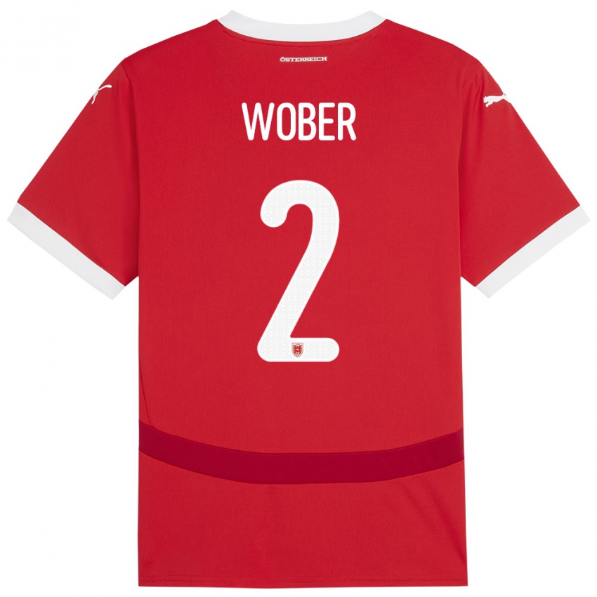 Kinder Österreich Maximilian Wöber #2 Rot Heimtrikot Trikot 24-26 T-Shirt Österreich