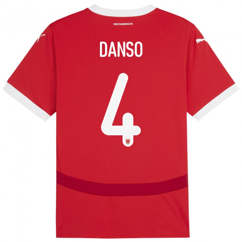 Kinder Österreich Kevin Danso #4 Rot Heimtrikot Trikot 24-26 T-Shirt Österreich
