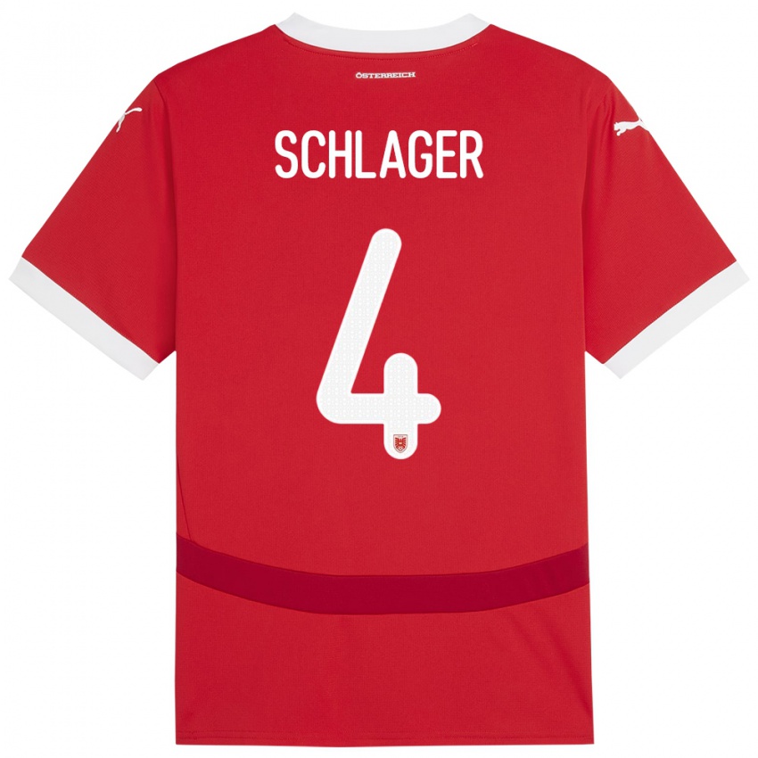 Kinder Österreich Xaver Schlager #4 Rot Heimtrikot Trikot 24-26 T-Shirt Österreich