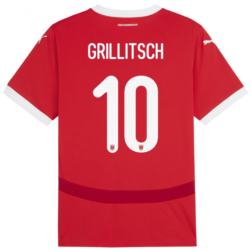 Kinder Österreich Florian Grillitsch #10 Rot Heimtrikot Trikot 24-26 T-Shirt Österreich