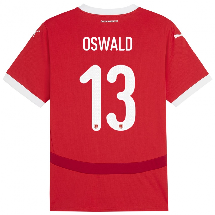 Kinder Österreich Moritz Oswald #13 Rot Heimtrikot Trikot 24-26 T-Shirt Österreich