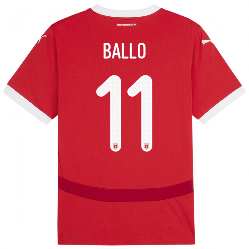 Kinder Österreich Thierno Ballo #11 Rot Heimtrikot Trikot 24-26 T-Shirt Österreich