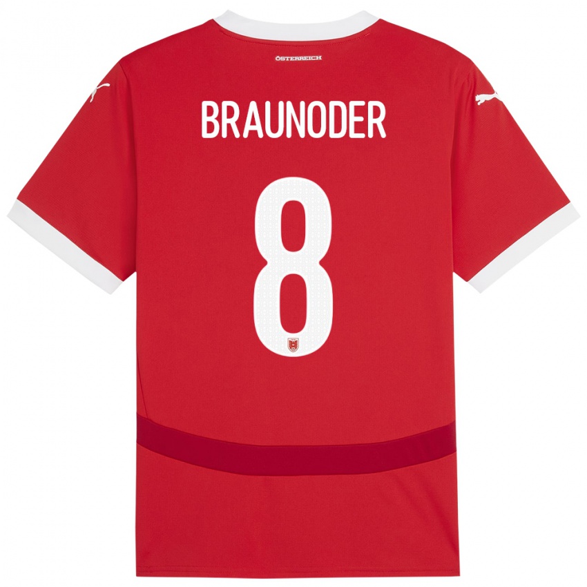 Kinder Österreich Matthias Braunöder #8 Rot Heimtrikot Trikot 24-26 T-Shirt Österreich