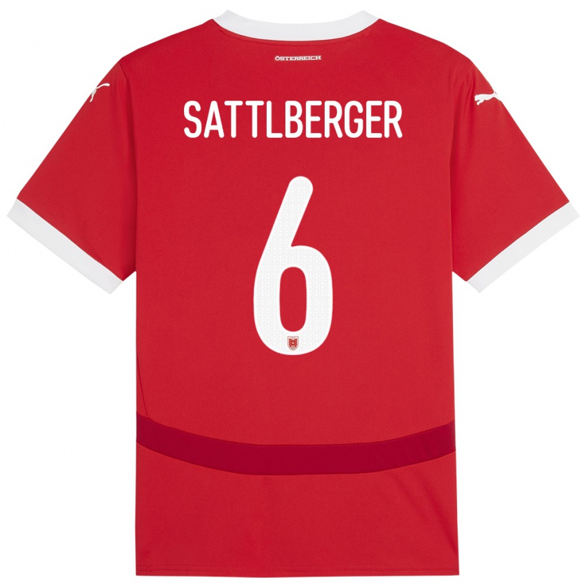 Kinder Österreich Nikolas Sattlberger #6 Rot Heimtrikot Trikot 24-26 T-Shirt Österreich