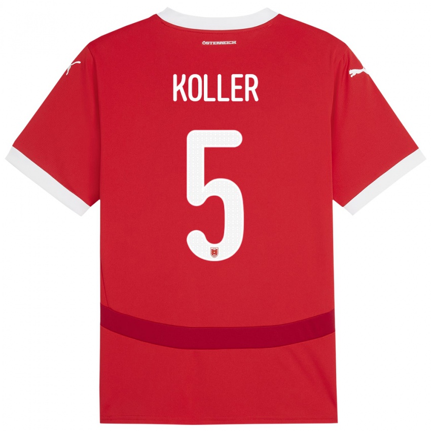 Kinder Österreich Paul Koller #5 Rot Heimtrikot Trikot 24-26 T-Shirt Österreich