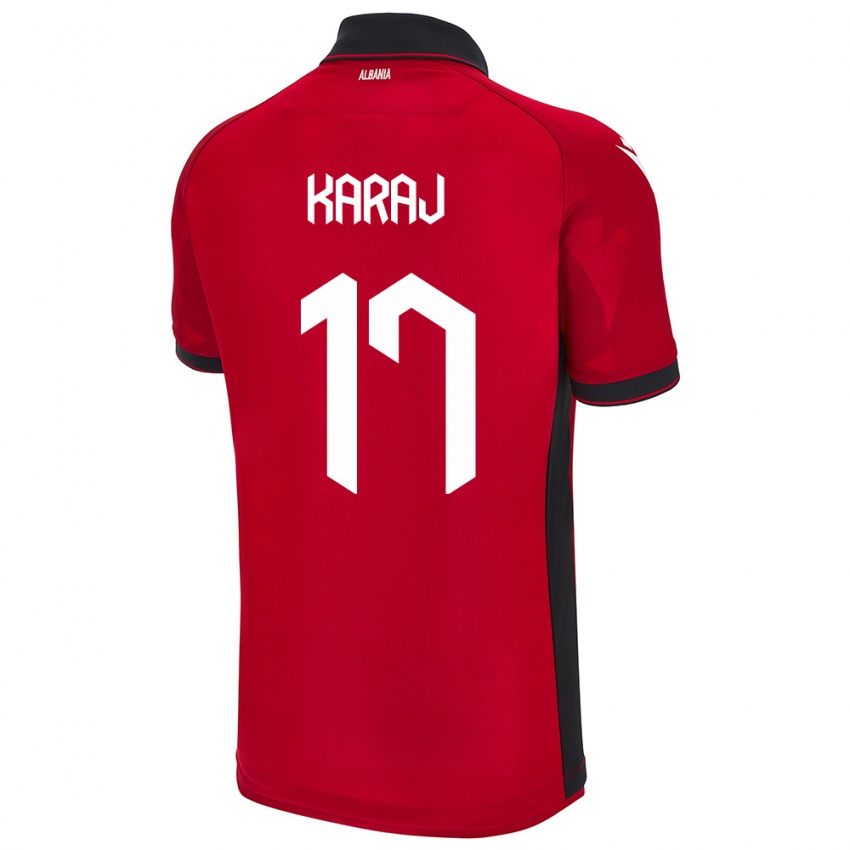 Kinder Albanien Eraldo Karaj #17 Rot Heimtrikot Trikot 24-26 T-Shirt Österreich