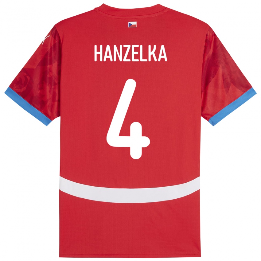 Kinder Tschechien Denis Hanzelka #4 Rot Heimtrikot Trikot 24-26 T-Shirt Österreich