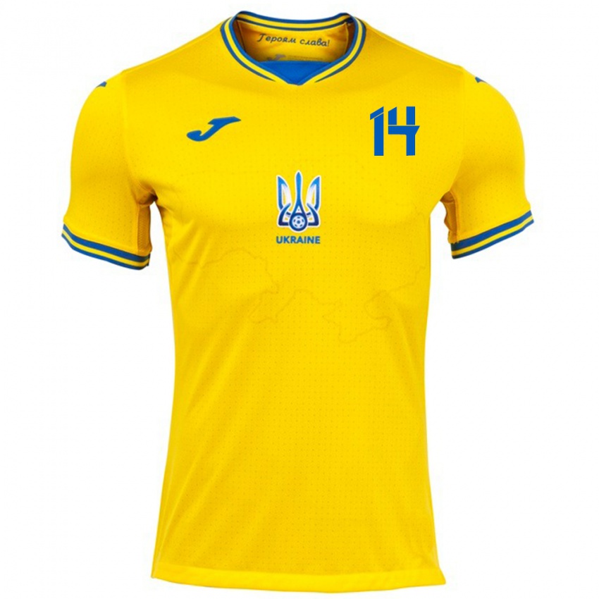 Kinder Ukraine Taras Mykhavko #14 Gelb Heimtrikot Trikot 24-26 T-Shirt Österreich