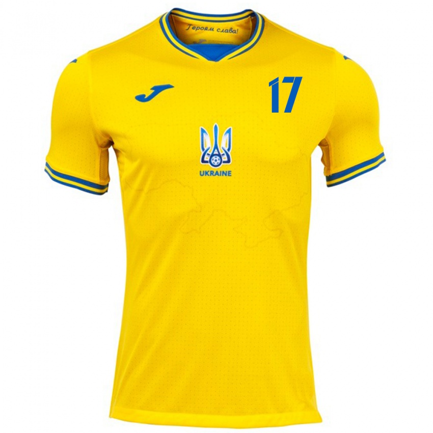 Kinder Ukraine Ivan Denysov #17 Gelb Heimtrikot Trikot 24-26 T-Shirt Österreich