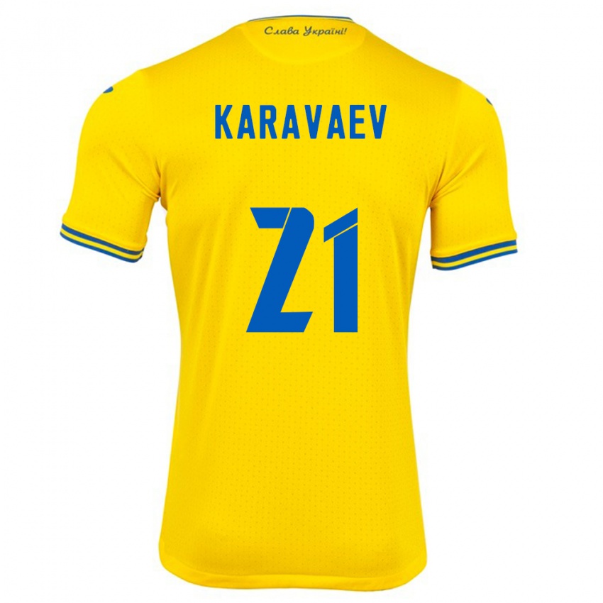 Kinder Ukraine Oleksandr Karavaev #21 Gelb Heimtrikot Trikot 24-26 T-Shirt Österreich