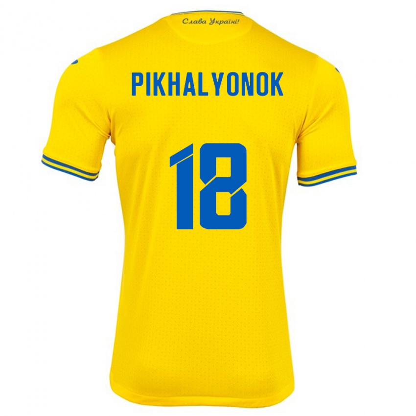 Kinder Ukraine Oleksandr Pikhalyonok #18 Gelb Heimtrikot Trikot 24-26 T-Shirt Österreich