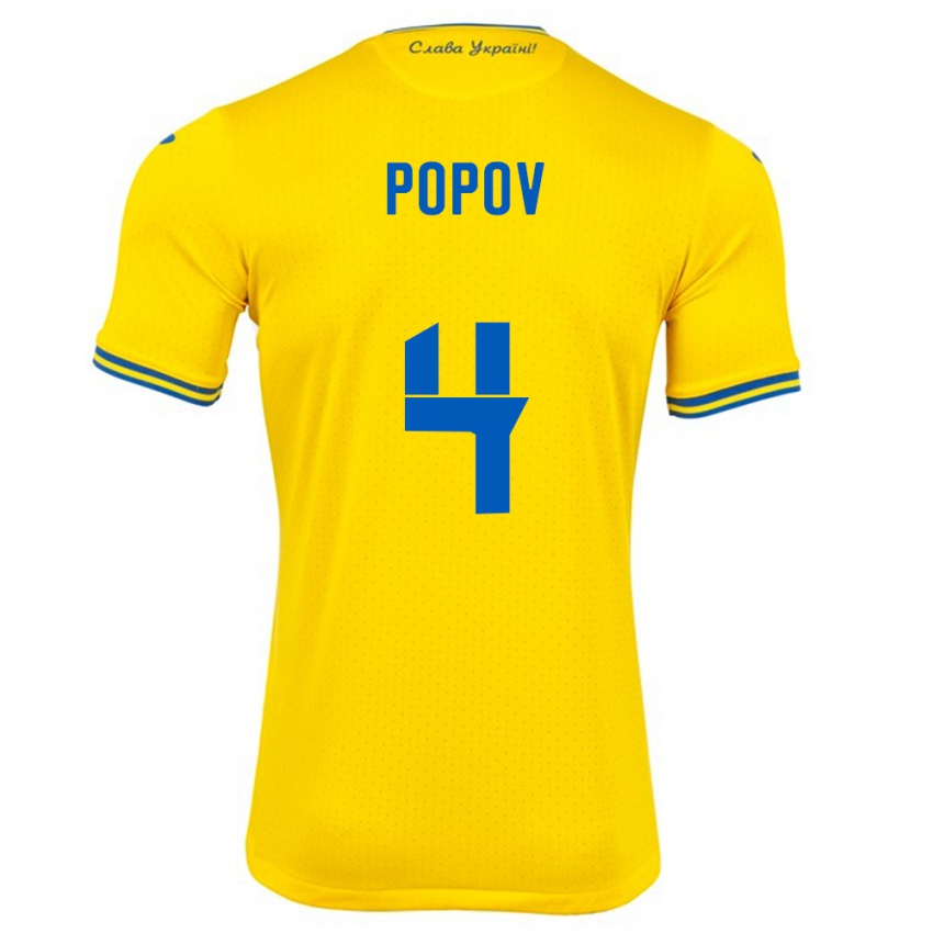 Kinder Ukraine Denys Popov #4 Gelb Heimtrikot Trikot 24-26 T-Shirt Österreich