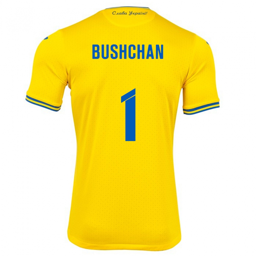 Kinder Ukraine Georgiy Bushchan #1 Gelb Heimtrikot Trikot 24-26 T-Shirt Österreich