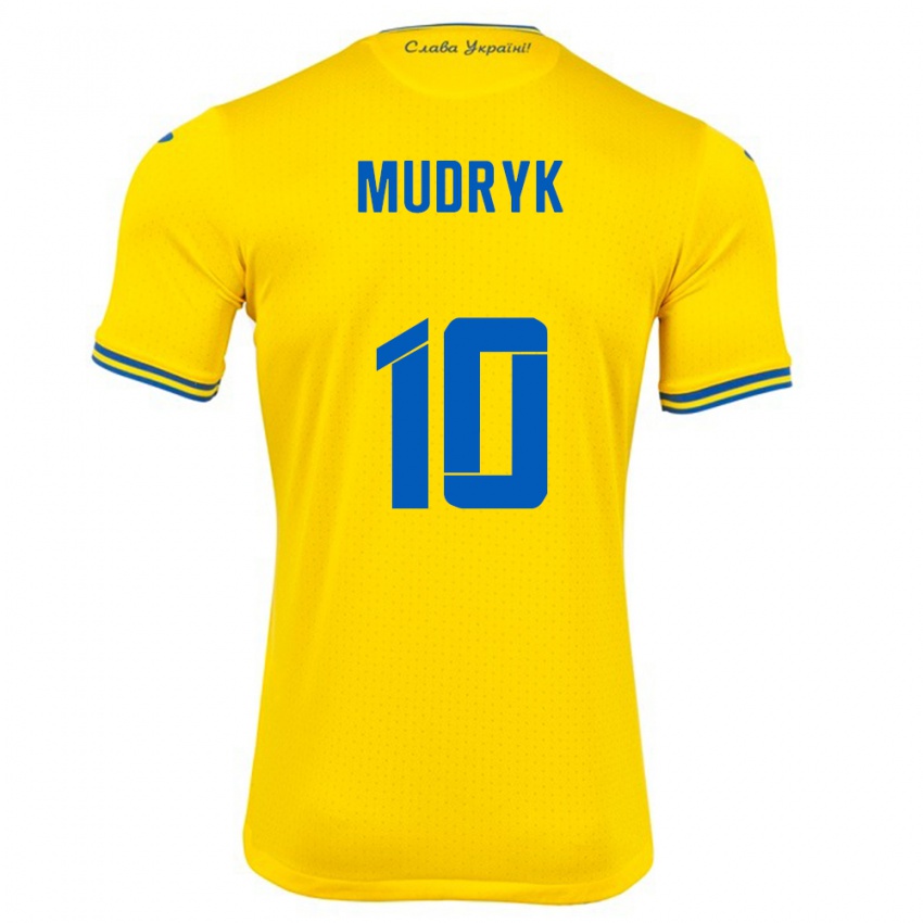 Kinder Ukraine Mykhaylo Mudryk #10 Gelb Heimtrikot Trikot 24-26 T-Shirt Österreich