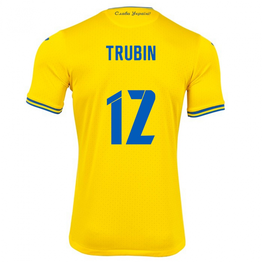 Kinder Ukraine Anatoliy Trubin #12 Gelb Heimtrikot Trikot 24-26 T-Shirt Österreich