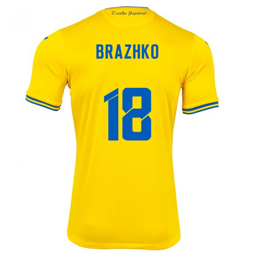 Kinder Ukraine Volodymyr Brazhko #18 Gelb Heimtrikot Trikot 24-26 T-Shirt Österreich