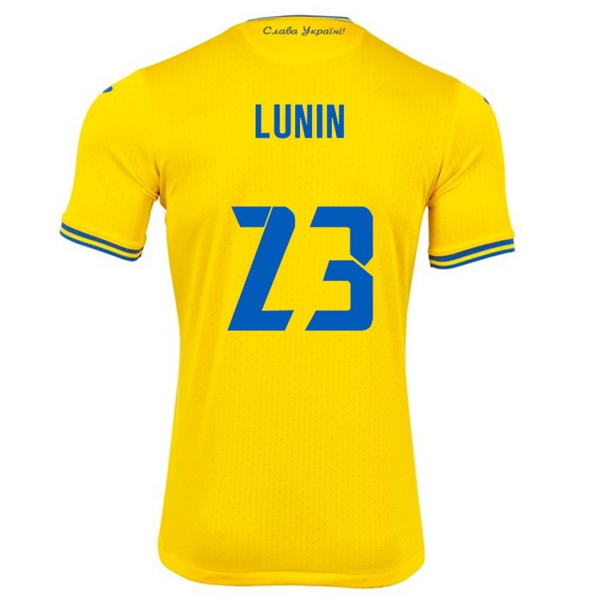 Kinder Ukraine Andriy Lunin #23 Gelb Heimtrikot Trikot 24-26 T-Shirt Österreich